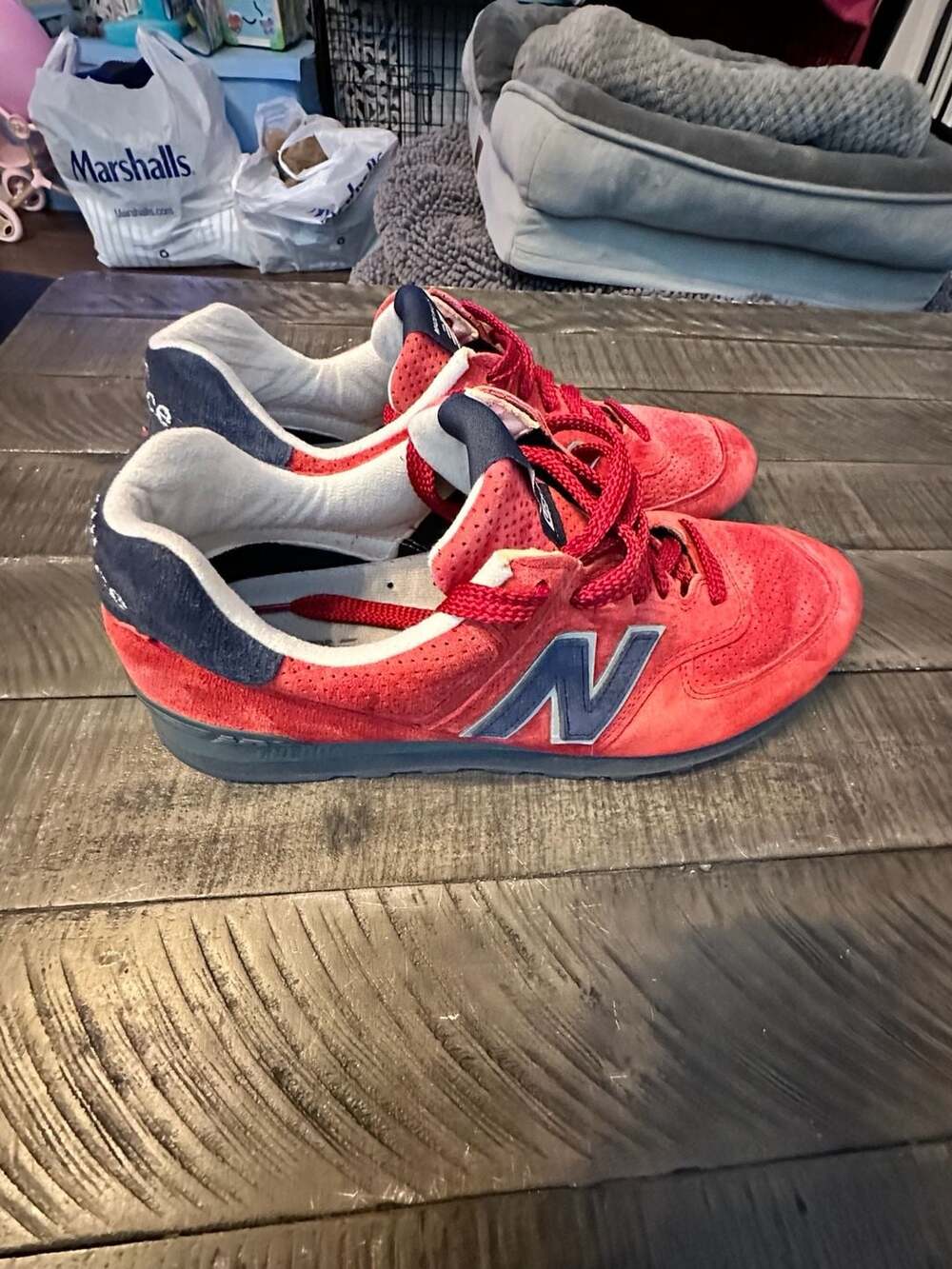 New Balance 574 Made in USA Red/Navy Athletic Shoes (US574XAD)